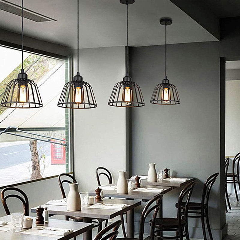 1/3-Light Black Small Iron Cage LED Industrial Style Retro Chandelier