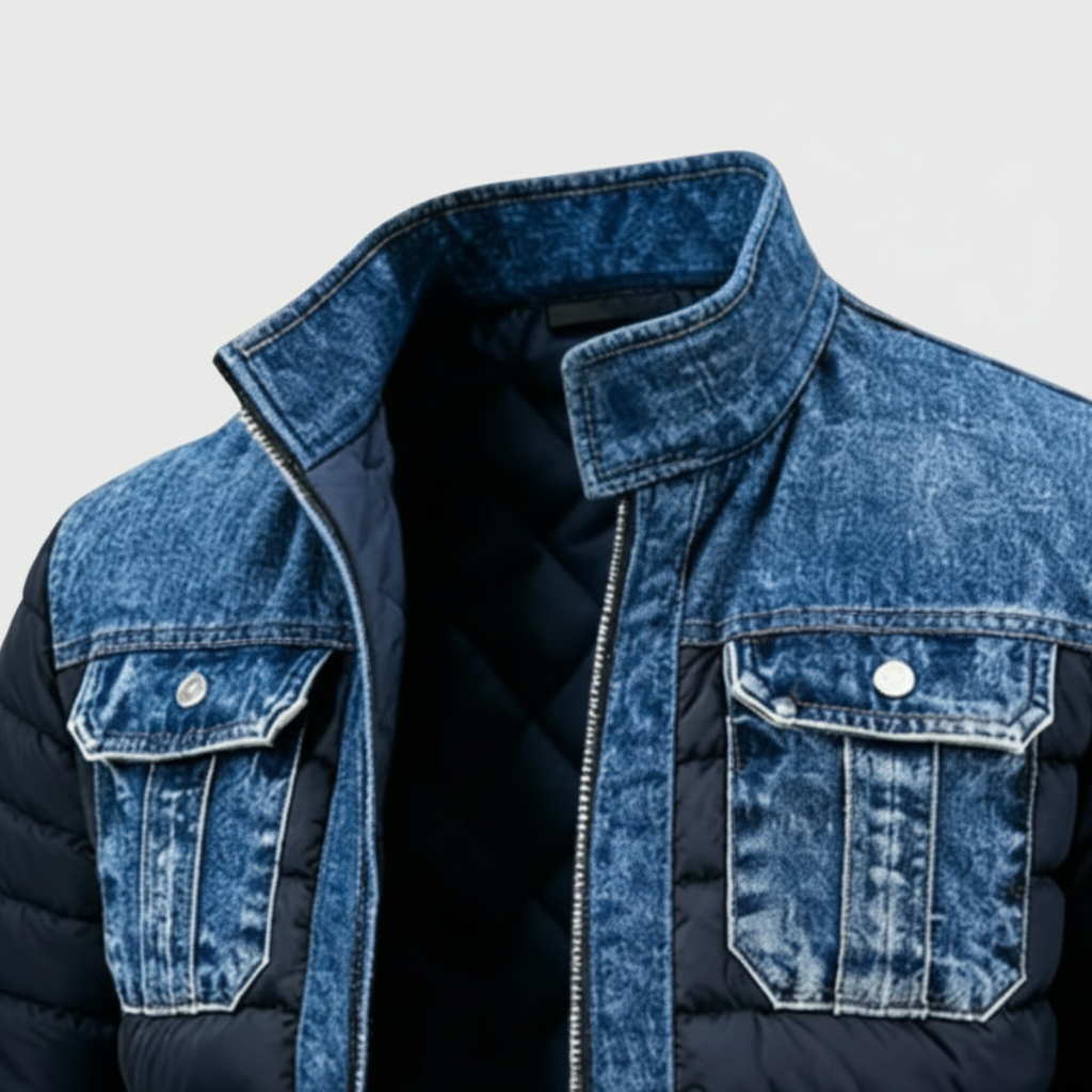Heren Jas Denim Quilt Gewatteerd Modern