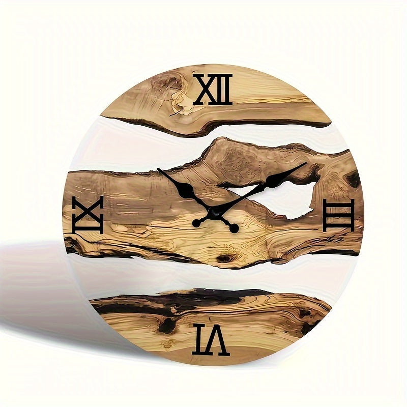 RustiqueClock - Silent Acrylic Wall Clock with Wood Grain