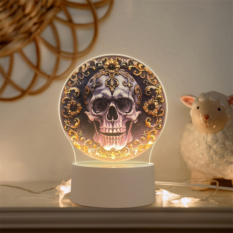 LumiSkull - Lámpara nocturna de cráneo USB, lámpara de mesa acrílica colorida para dormitorio y decoración de Halloween