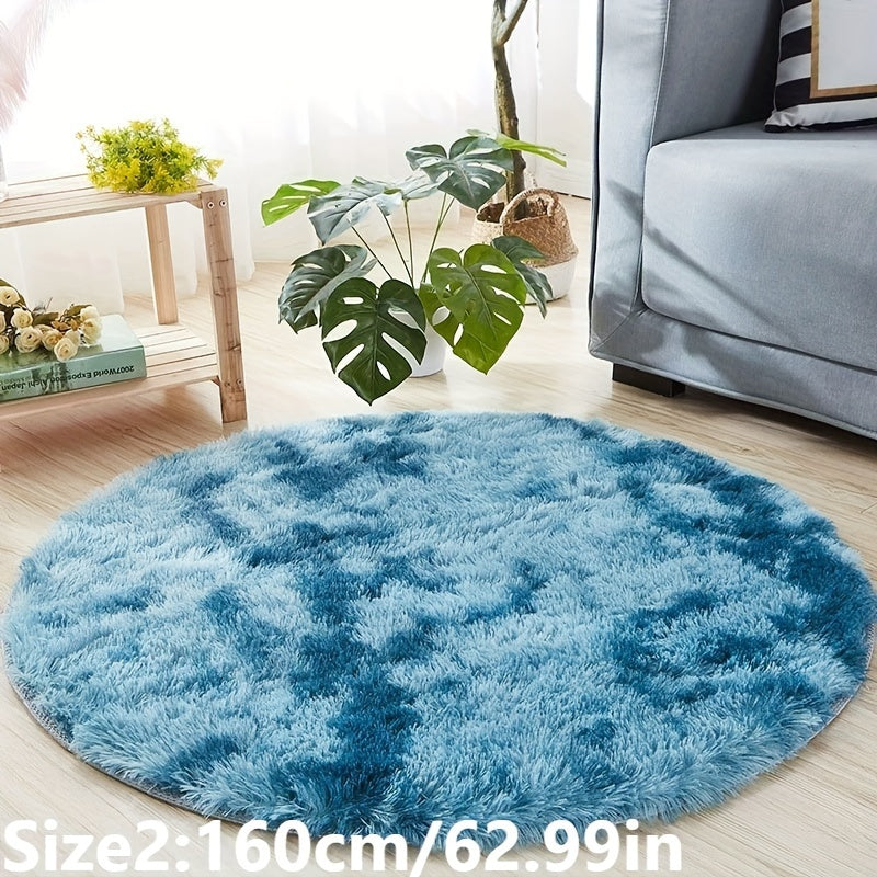 1 pieza Alfombra redonda de peluche teñida anudada - Alfombrilla decorativa suave y cálida para sala de estar, dormitorio y yoga