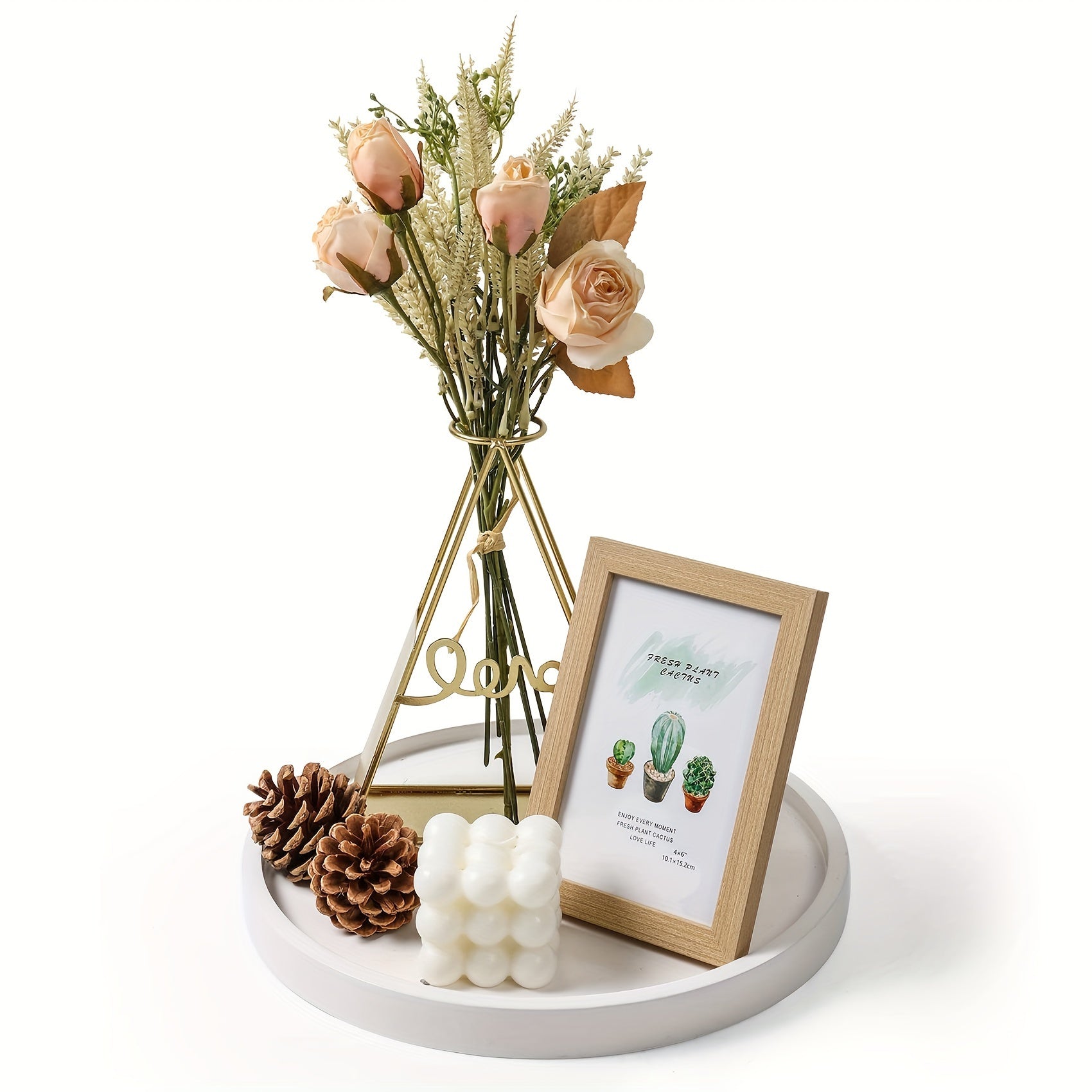 BohoTray - Vassoio Rotondo Decorativo in Legno | Per Candele, Profumi e Tavolino da Caffè