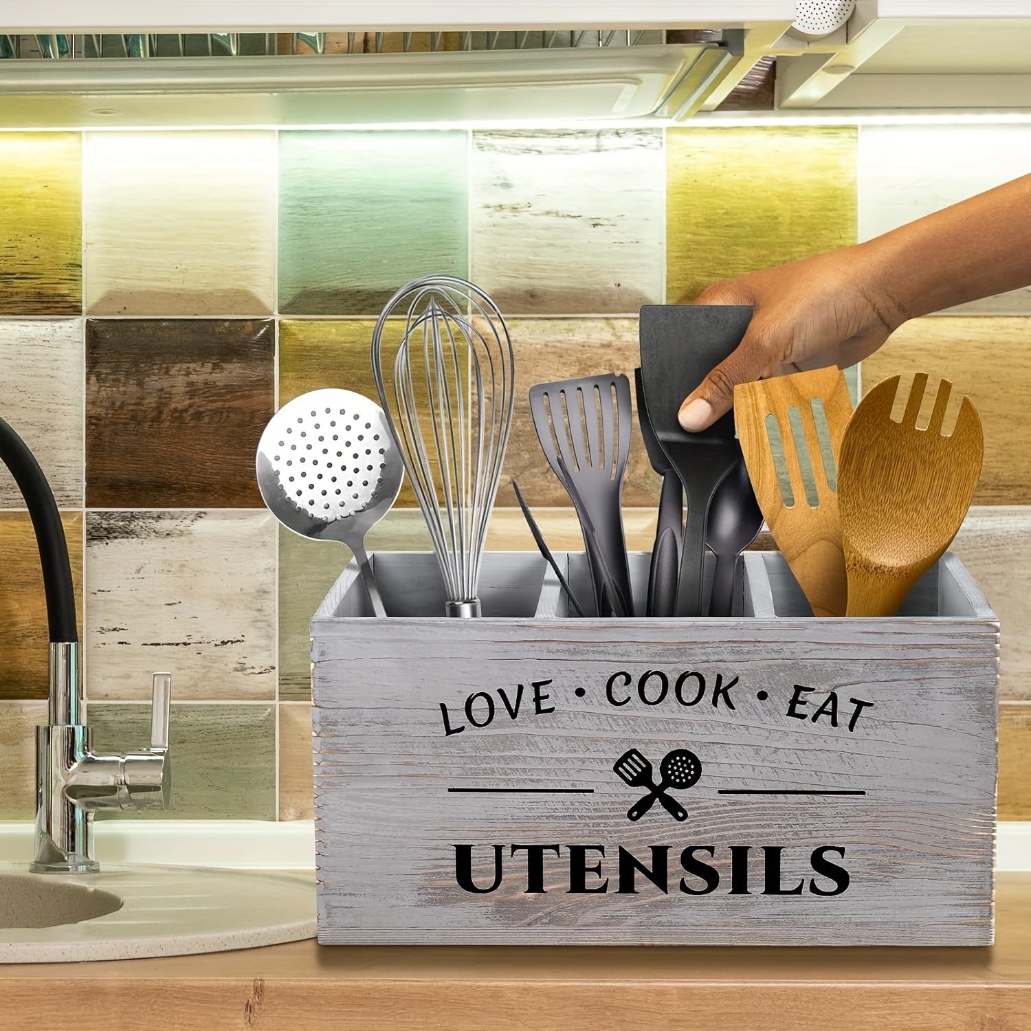 Scatola Porta Posate in Legno – Con Scomparti per Cucina, Camera da Letto e Scrivania