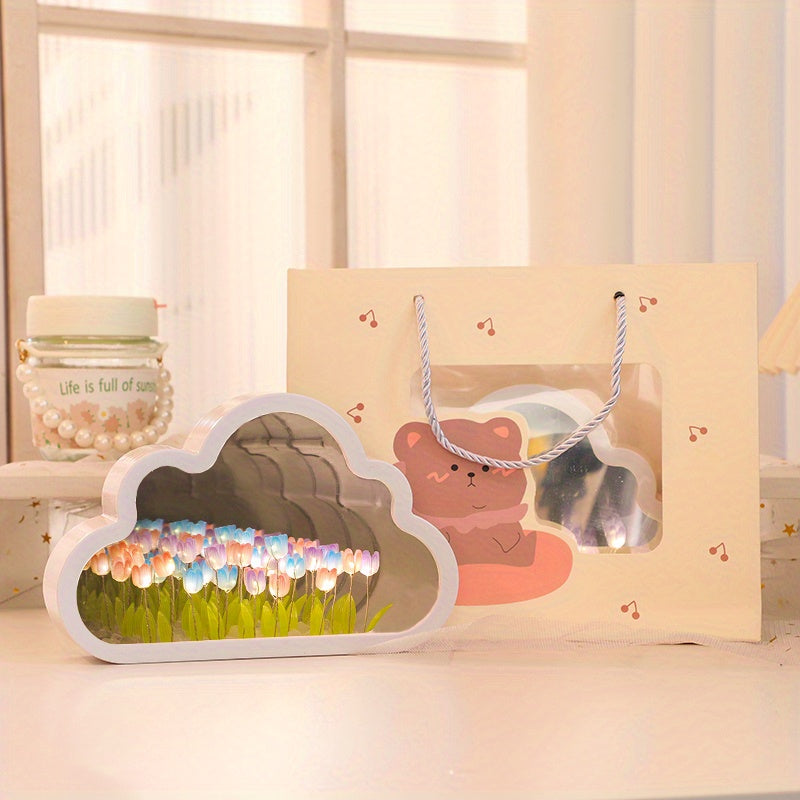 Candeeiro de tulipa - Luz noturna LED com desenho de flor