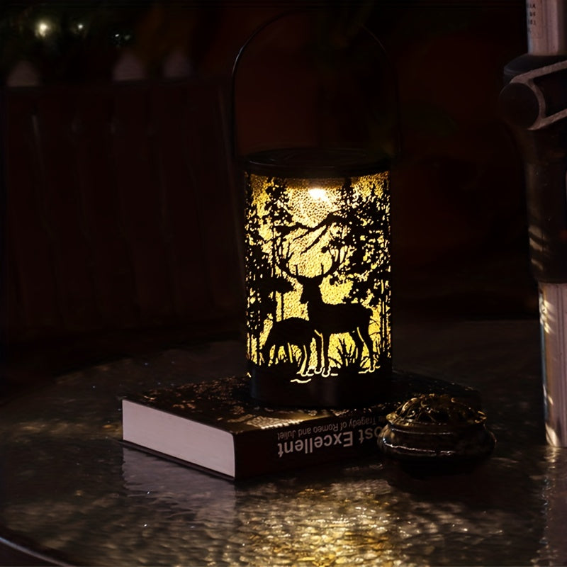 LumiLight - Solar Iron Lantern with Deer and Forest Pattern