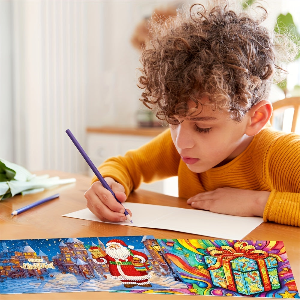 Tarjeta de Navidad de Pintura de Diamantes 12 piezas - Mosaico de Puntos de Diamante Papá Noel, Cuadro Hecho a Mano Regalo de Navidad
