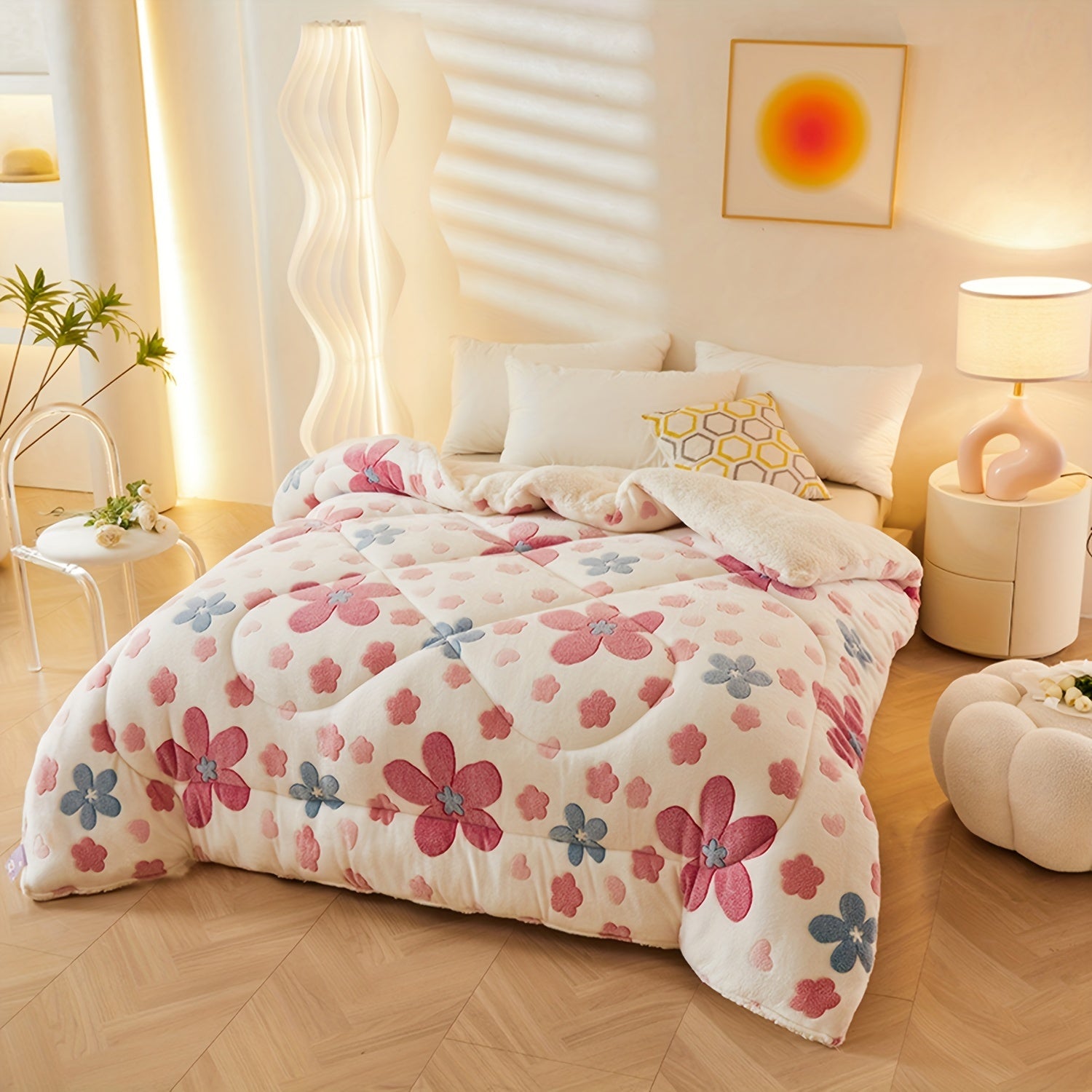 Soft Floral Fleece Winter Duvet – Warm Polyester Cover for Autumn and Winter, Suitable for Bedrooms and Guest Rooms