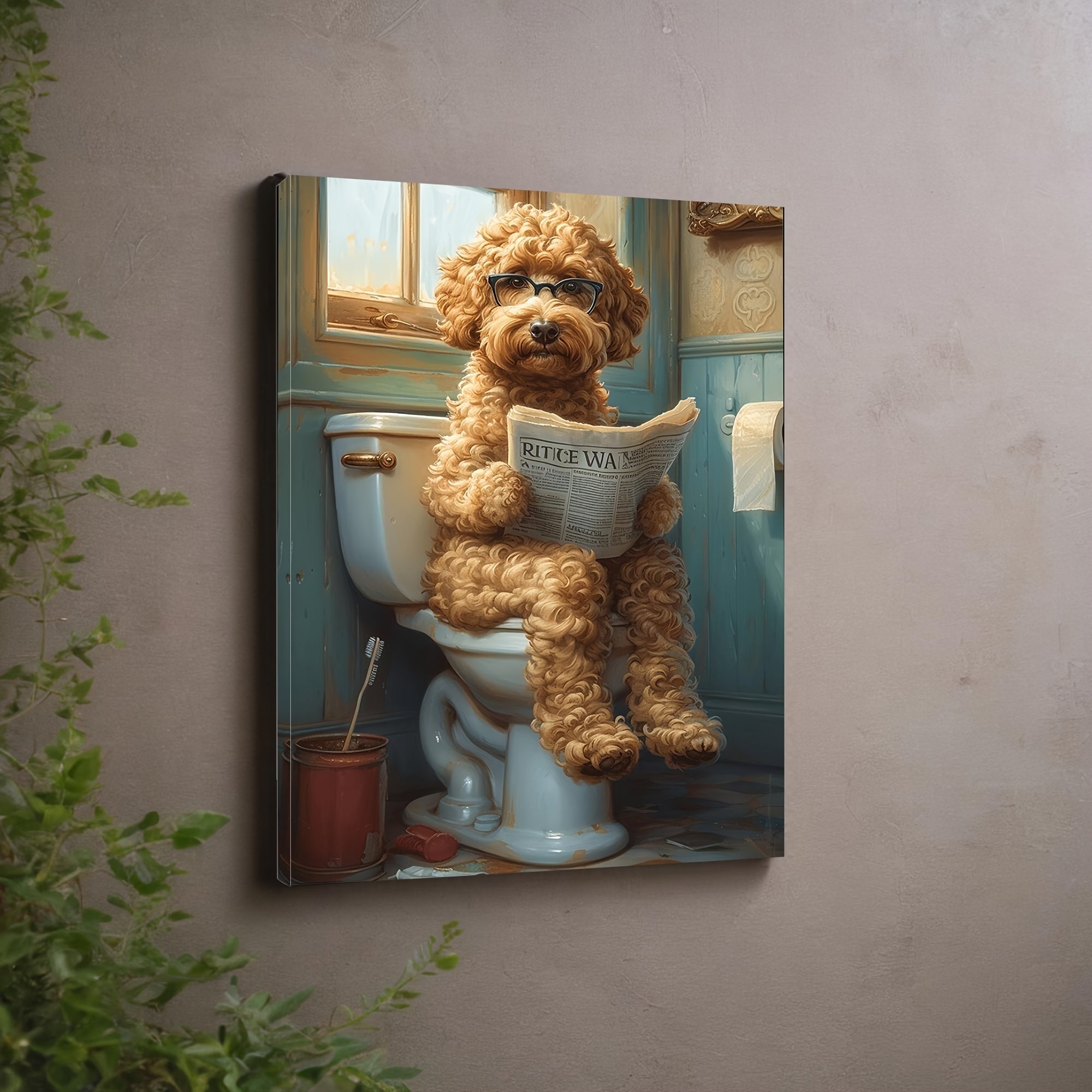 Lienzo de baño Goldendoodle - Decoración de pared humorística