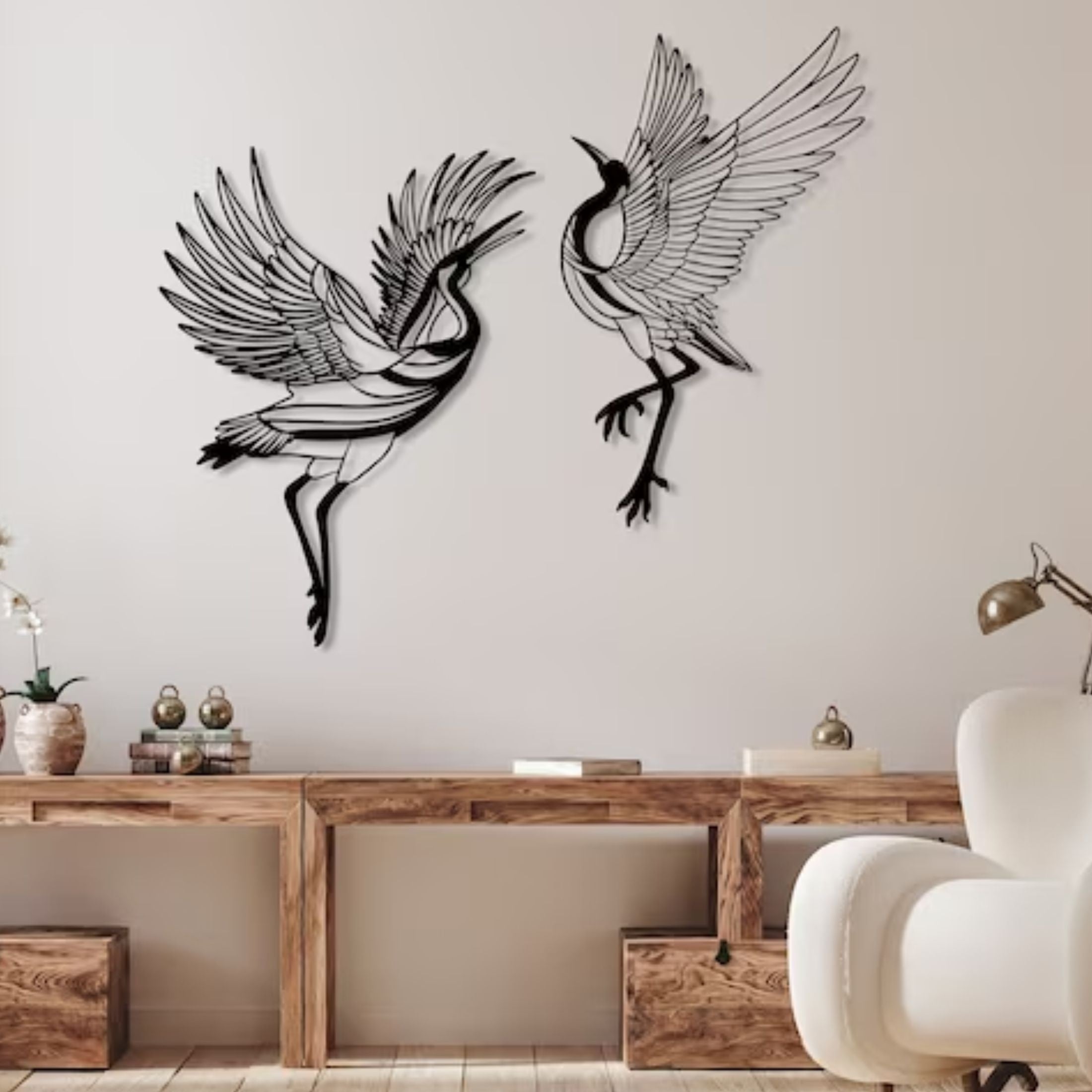 CraneArt - 2-delige Metalen Kraan Muurkunst Set