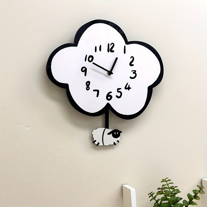 CloudSwing - Cartoon Stille Wandklok met Schommelend Schaap