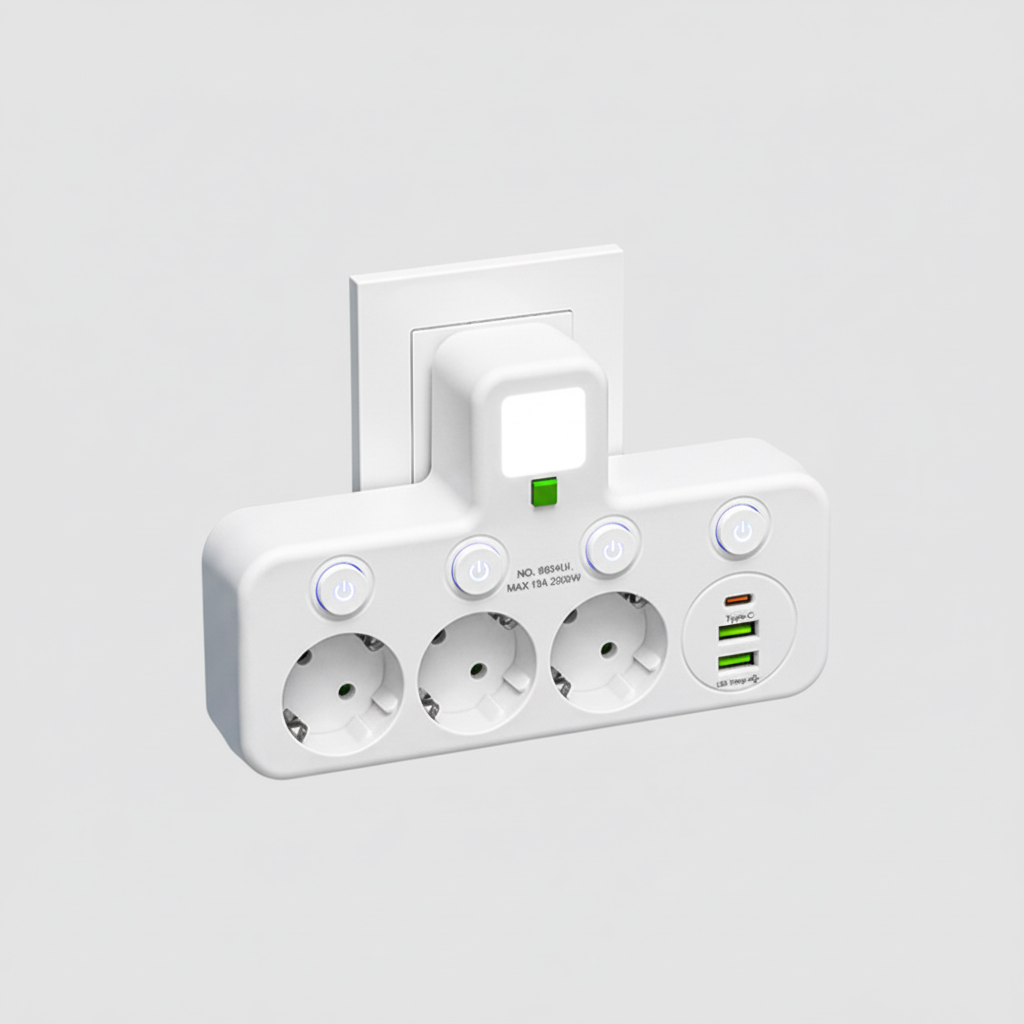 Tomada inteligente com USB e luz noturna para casa e escritório