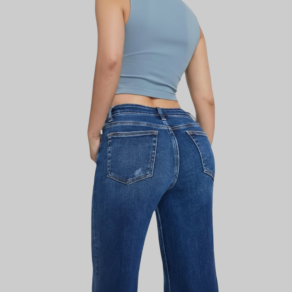 Dames Jeans Wijde Pijp Hoge Taille Stretch Vintage Denim