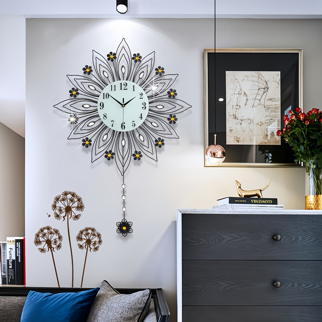 GoldenBloom - Luxury Silent Wall Clock with Elegant Floral Details