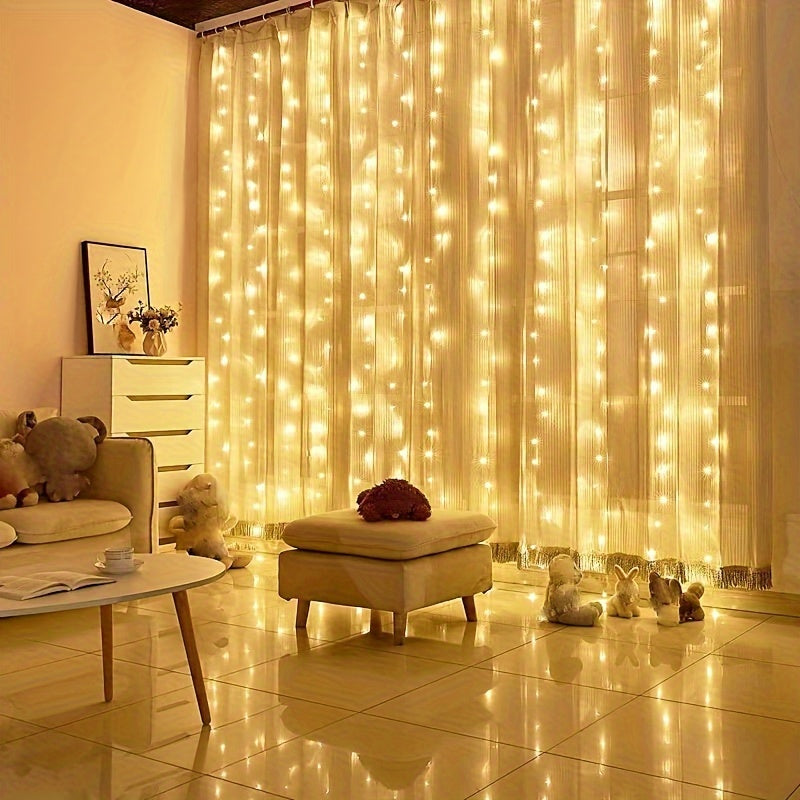 LuxeGlow - USB LED Curtain Lights with Remote Control, 8 Modes for Party Decoration