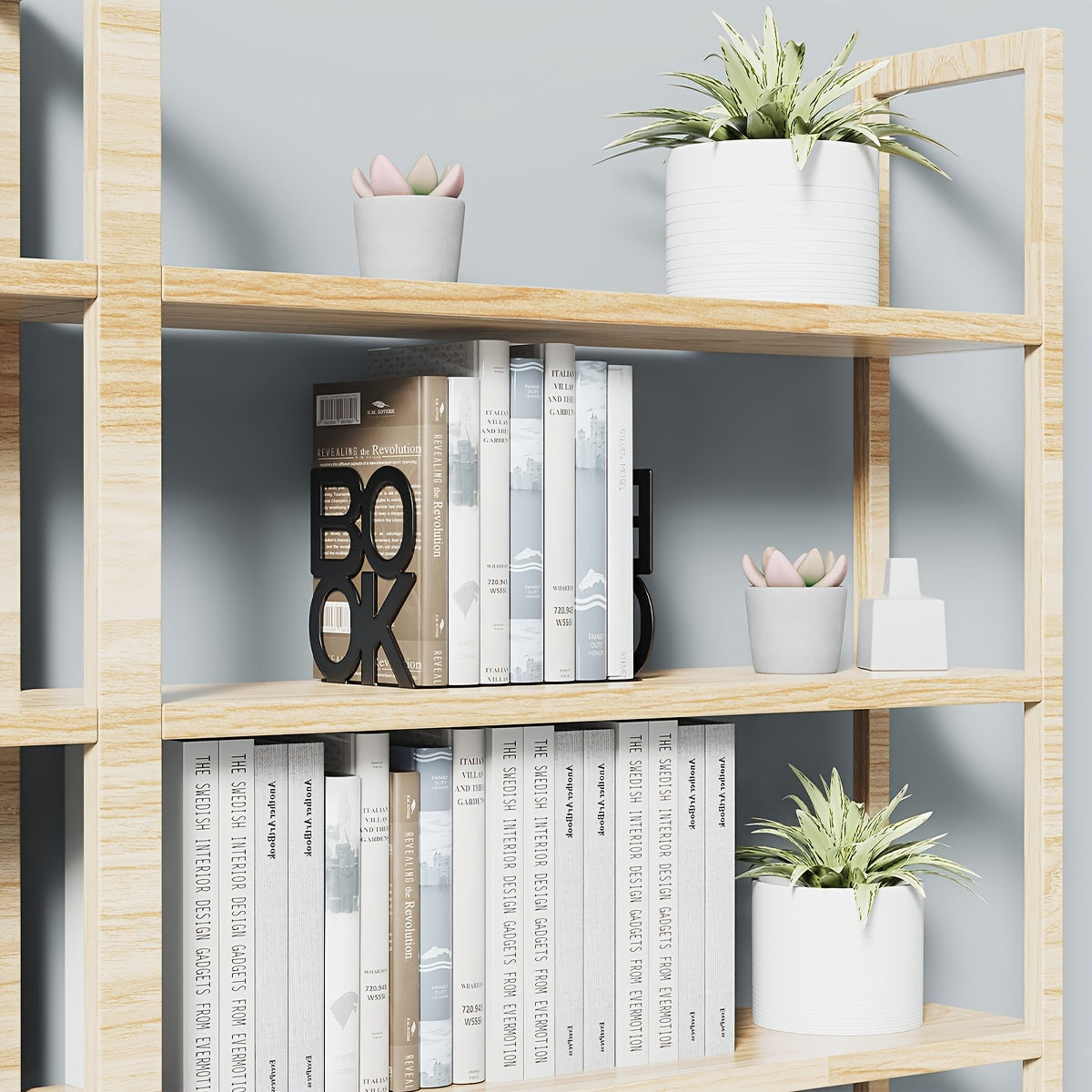 Juego de 2 Sujetalibros de Hierro con Acabado Lacado - Diseño Decorativo en Forma de L con Inscripción 'BOOK'