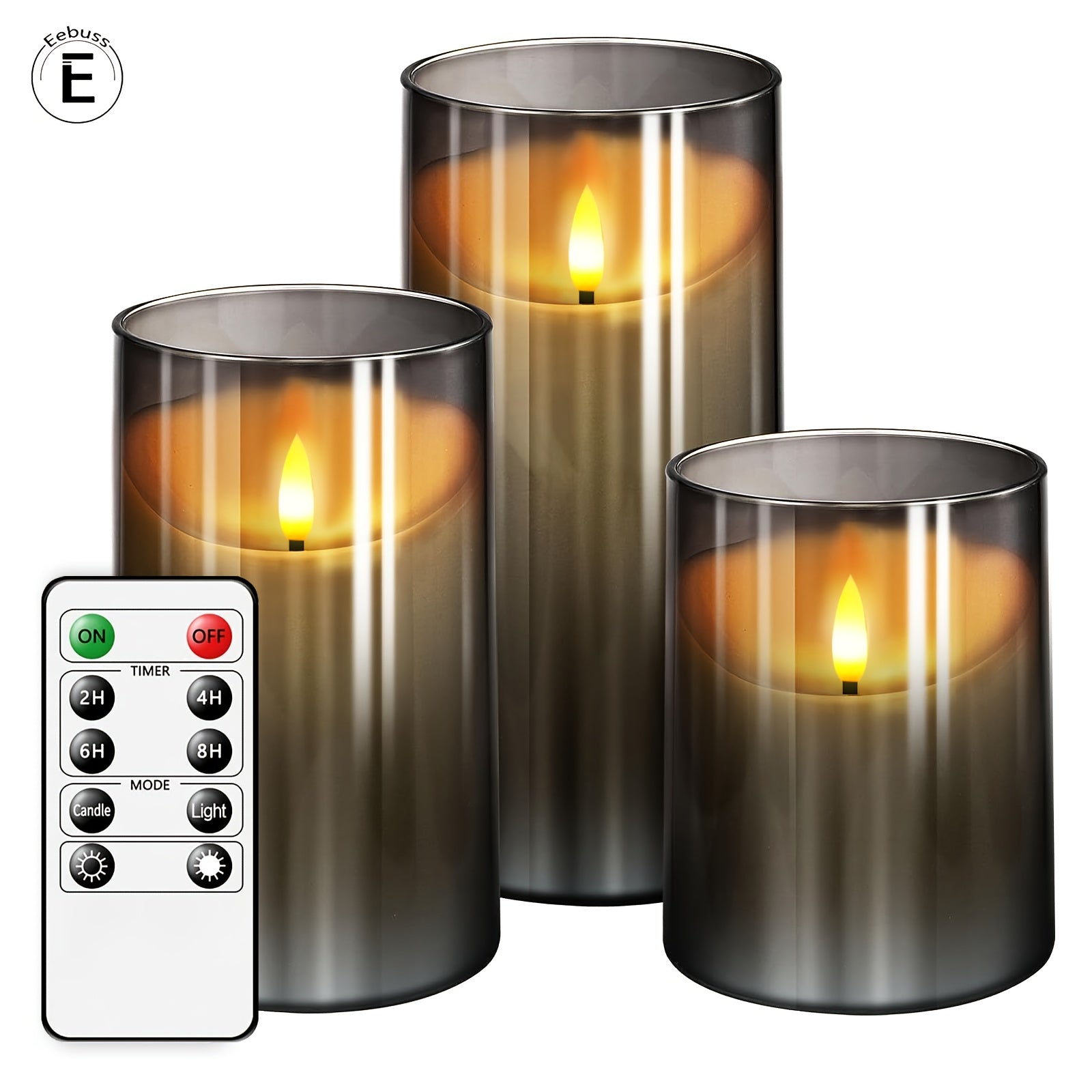 3 pezzi di Candele LED con Telecomando - Con Funzione Timer e Sensore Infrarossi, Grigio