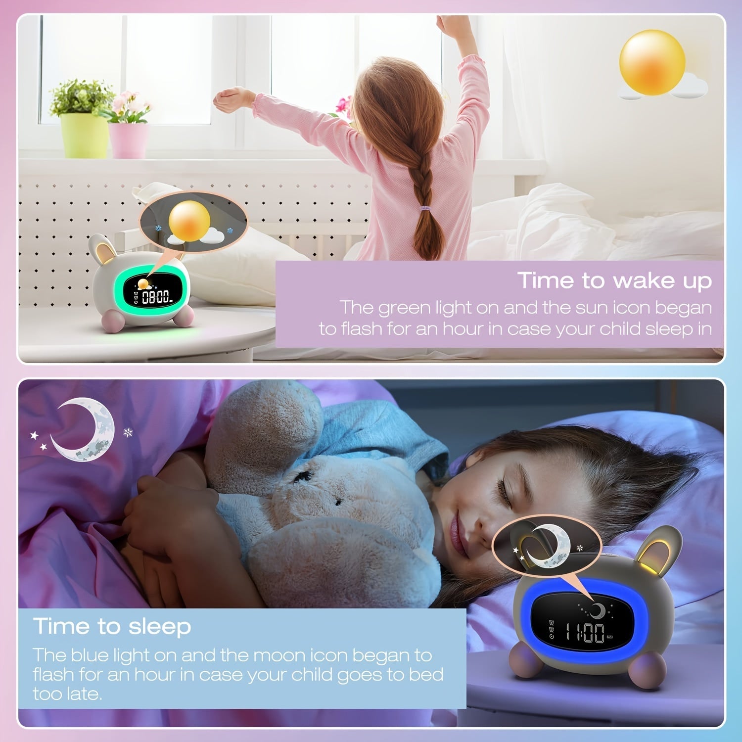 BunnyTime - Tenero Orologio per l'Addestramento al Sonno con Musica e Luce Notturna
