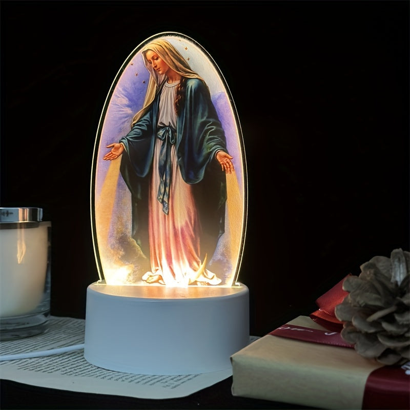SacredGlow - Virgin Mary Night Light with LED Acrylic Frame, USB Powered