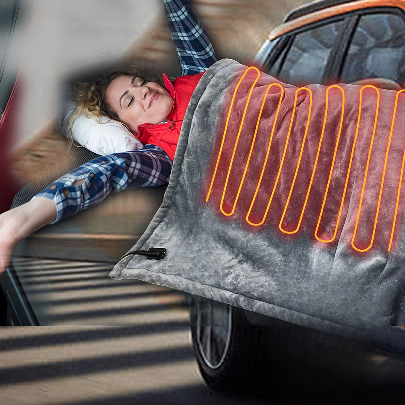 Coperta Riscaldata per Auto - Coperta Elettrica 12V per Auto, Camion, SUV o Camper - Morbida Coperta in Flanella con Protezione da Surriscaldamento