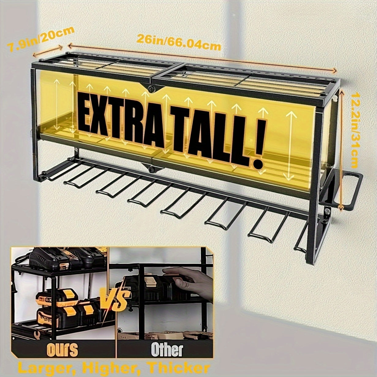 ToolShelf - Estantería de garaje metálica montada en la pared - Repisa flotante para herramientas