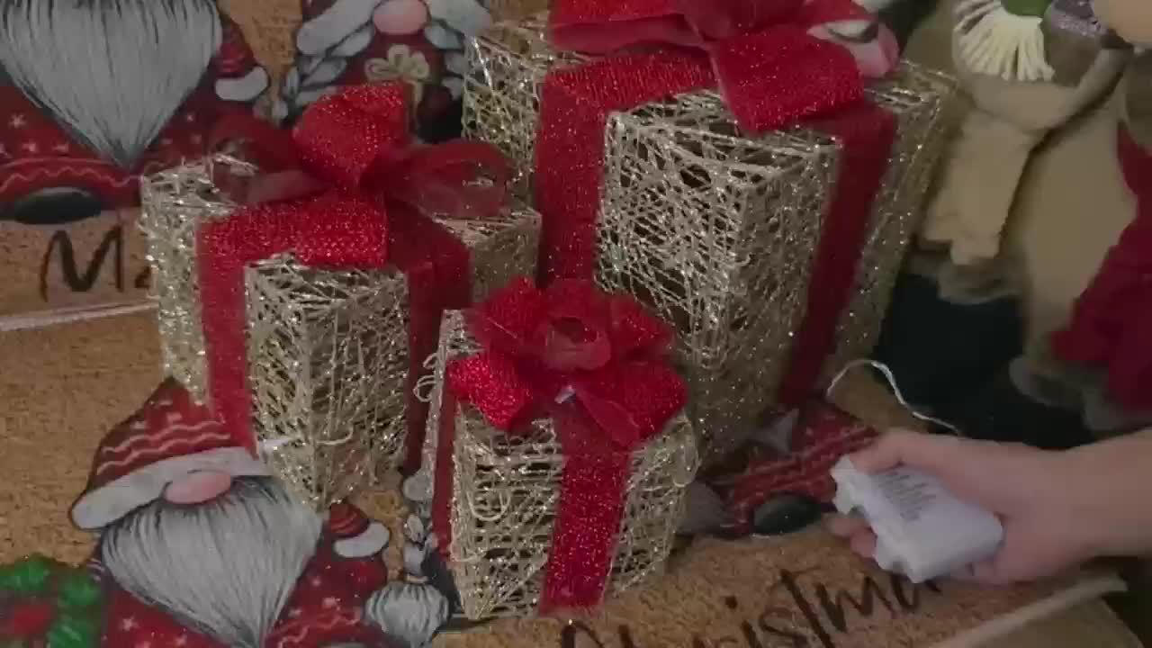 GlowGifts - Set of 3 Lighted Christmas Gift Boxes with Bows