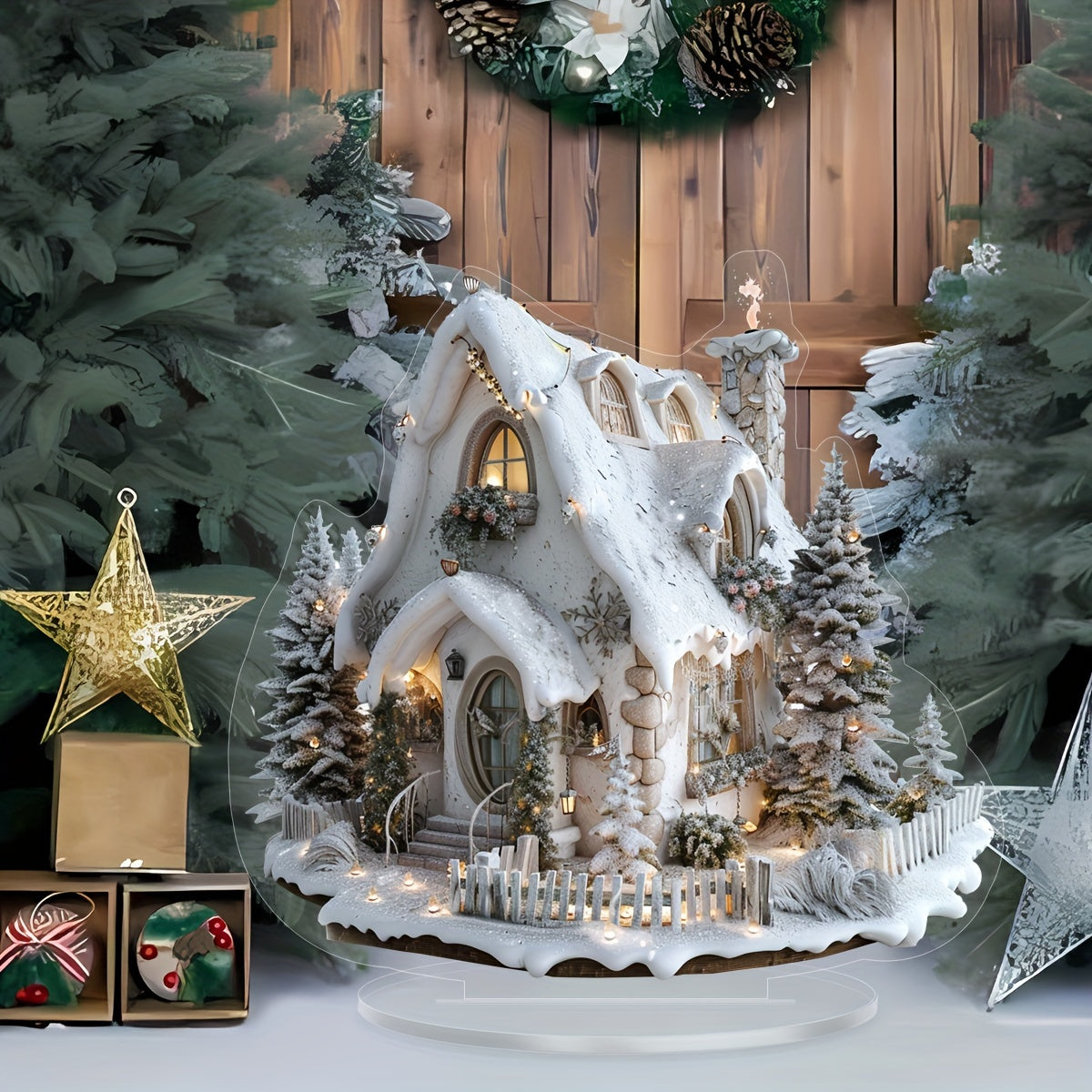 EnchantedVillage - Acryl Kerstdorp Tafeldecoratie, Shabby Chic Stijl