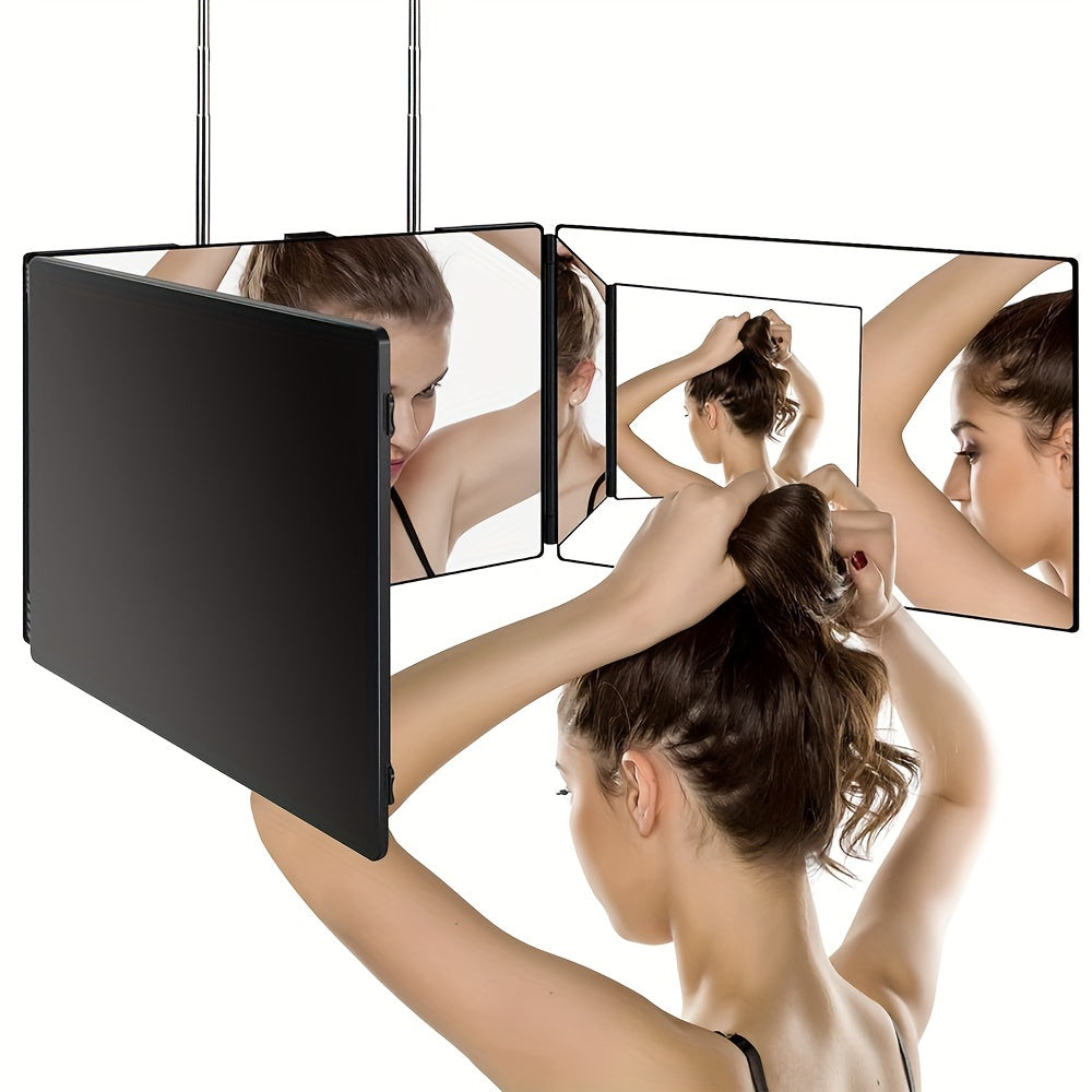 3-zijdige Spiegel voor Haar Knippen – 360° Trifold LED Make-up Spiegel met Verstelbare Hoogte, Draagbaar voor Reizen