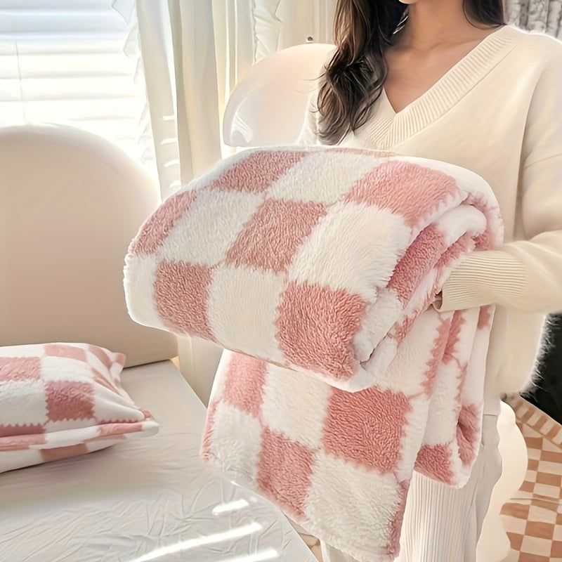 Cozy Traditional Plaid Flannel Blanket - Red/White or Black/White - Warm and Washable