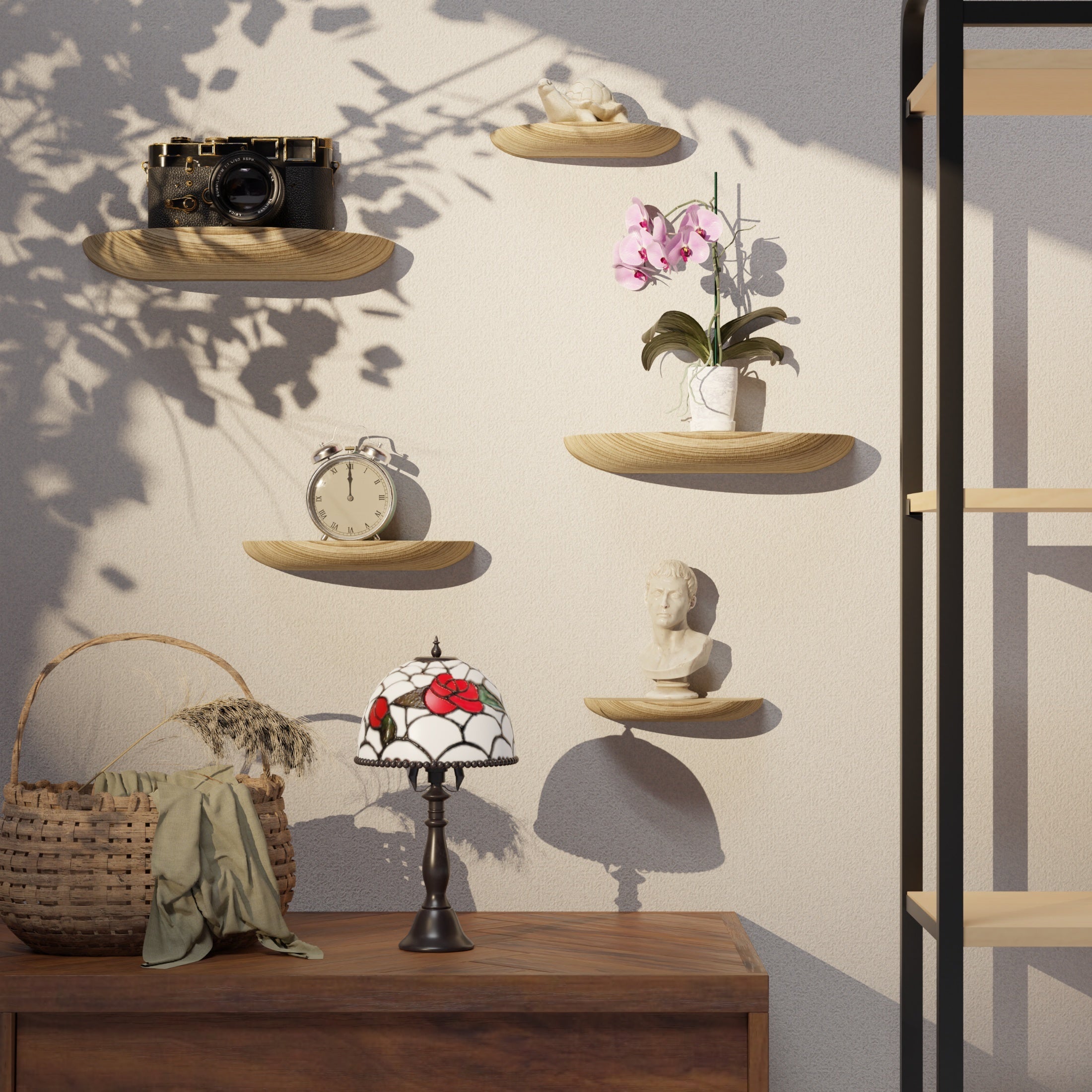 WoodArc - Set of 2 Half-Round Wooden Floating Shelves for Wall Decoration and Storage