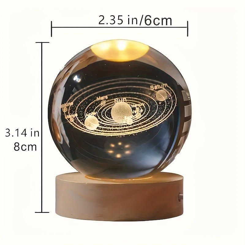 LumiSphere - Lámpara nocturna LED de bola de cristal 3D con base de madera