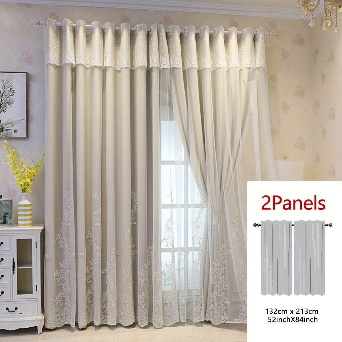 2 Stuks Elf Fairy Geborduurde Gordijnen - Lichtdoorlatende Gordijnpanelen met Geïntegreerde Stof en Ringen