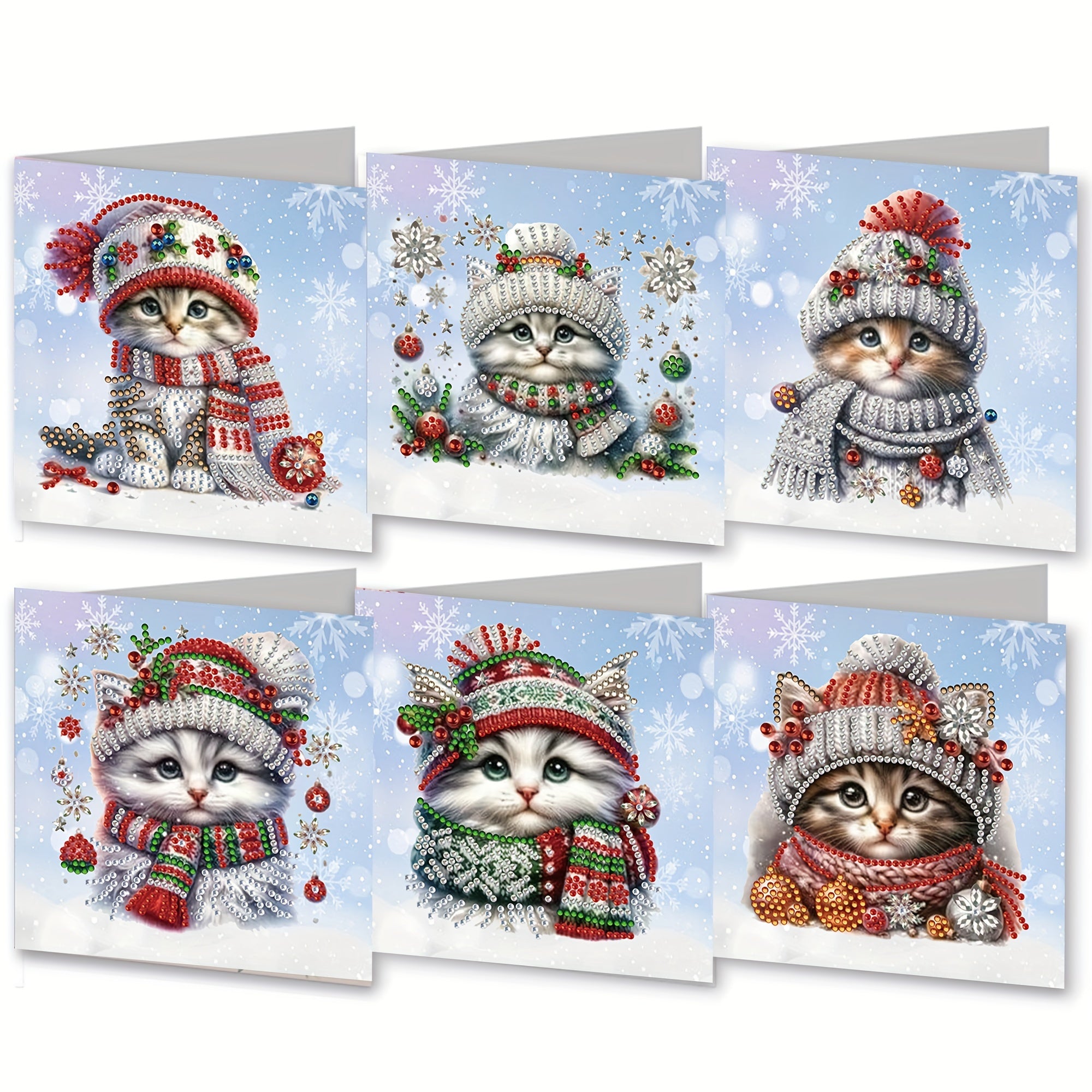 Kit de pintura de diamantes de 6 piezas - Tarjetas navideñas de gato adorable