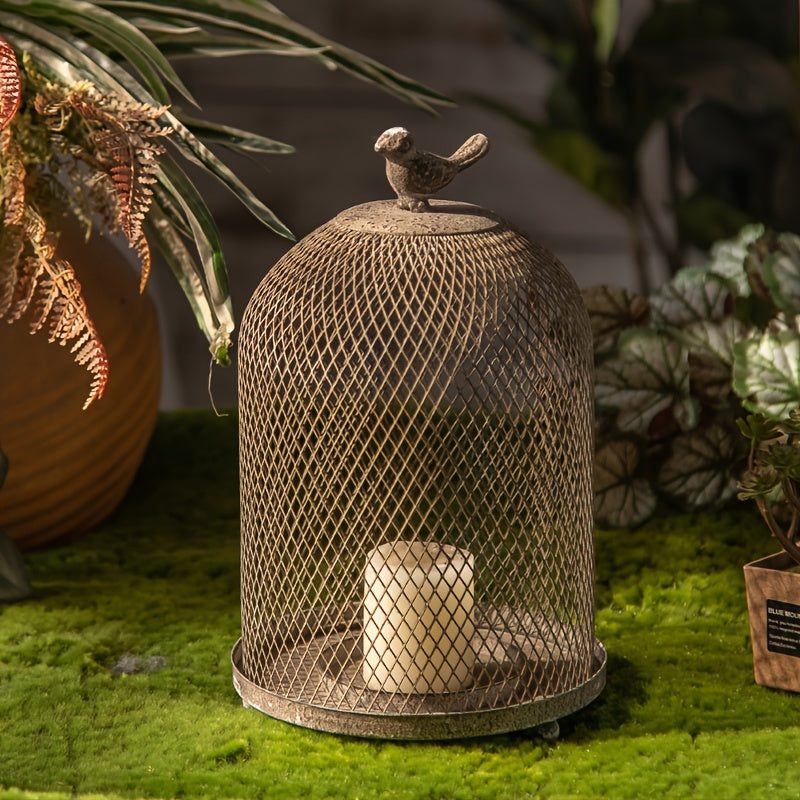 Vintage Vogelkooi Metalen Kaarsenhouder - Gepolijste Tafeldecoratie