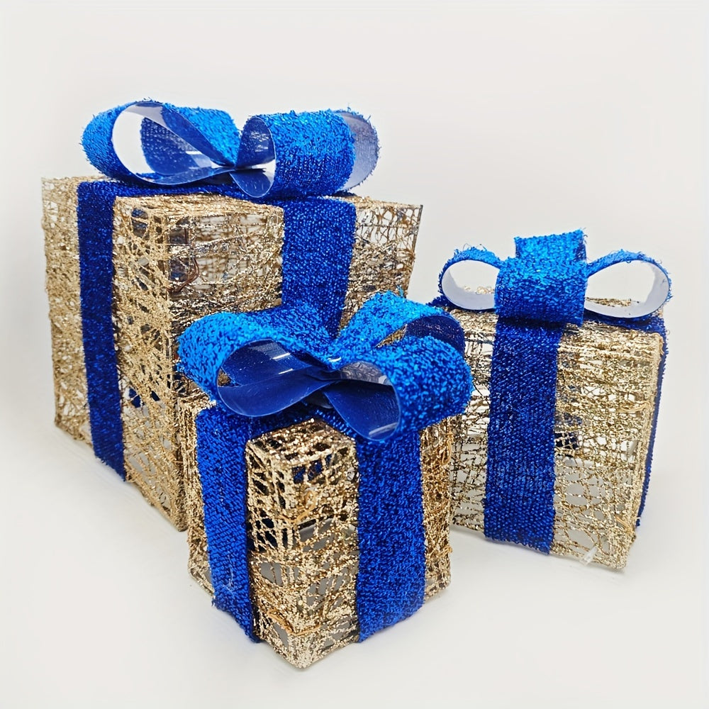 GlowGifts - Set of 3 Lighted Christmas Gift Boxes with Bows