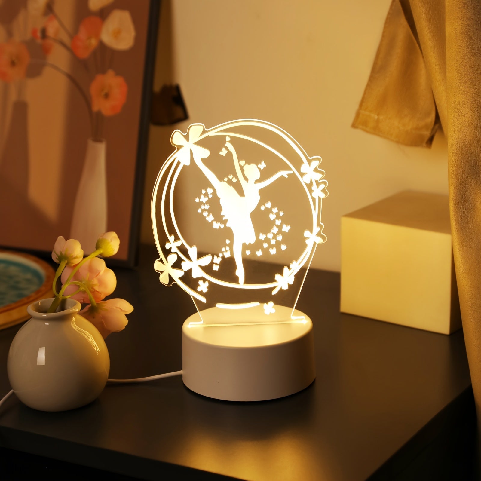RuimteLamp - Lámpara nocturna LED 3D Bailarina de ballet alimentada por USB
