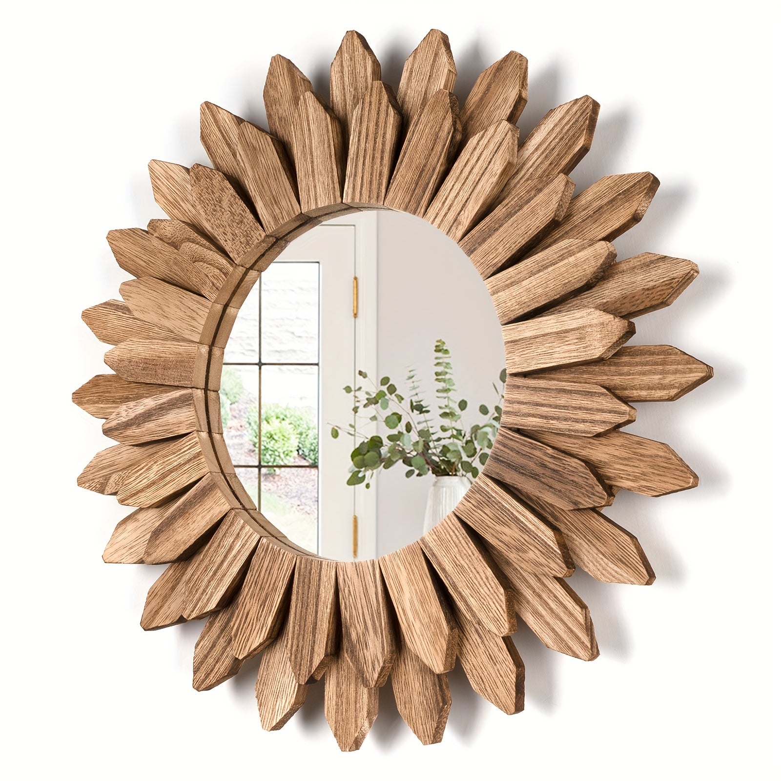 Houten Spiegel met Bloemvormig Frame – Wandgemonteerde Decoratieve Spiegel voor Woonkamer, Slaapkamer en Badkamer