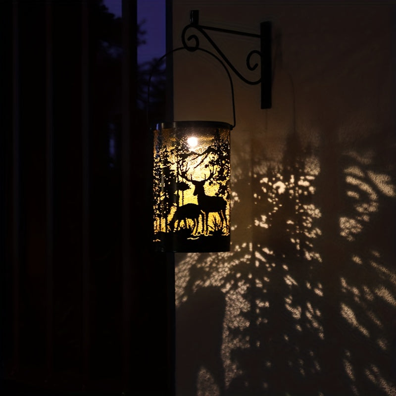 LumiLight - Solar Iron Lantern with Deer and Forest Pattern
