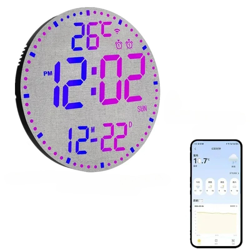 WiFiTime - LED Wall Clock With Calendar and Dual Alarm Function
