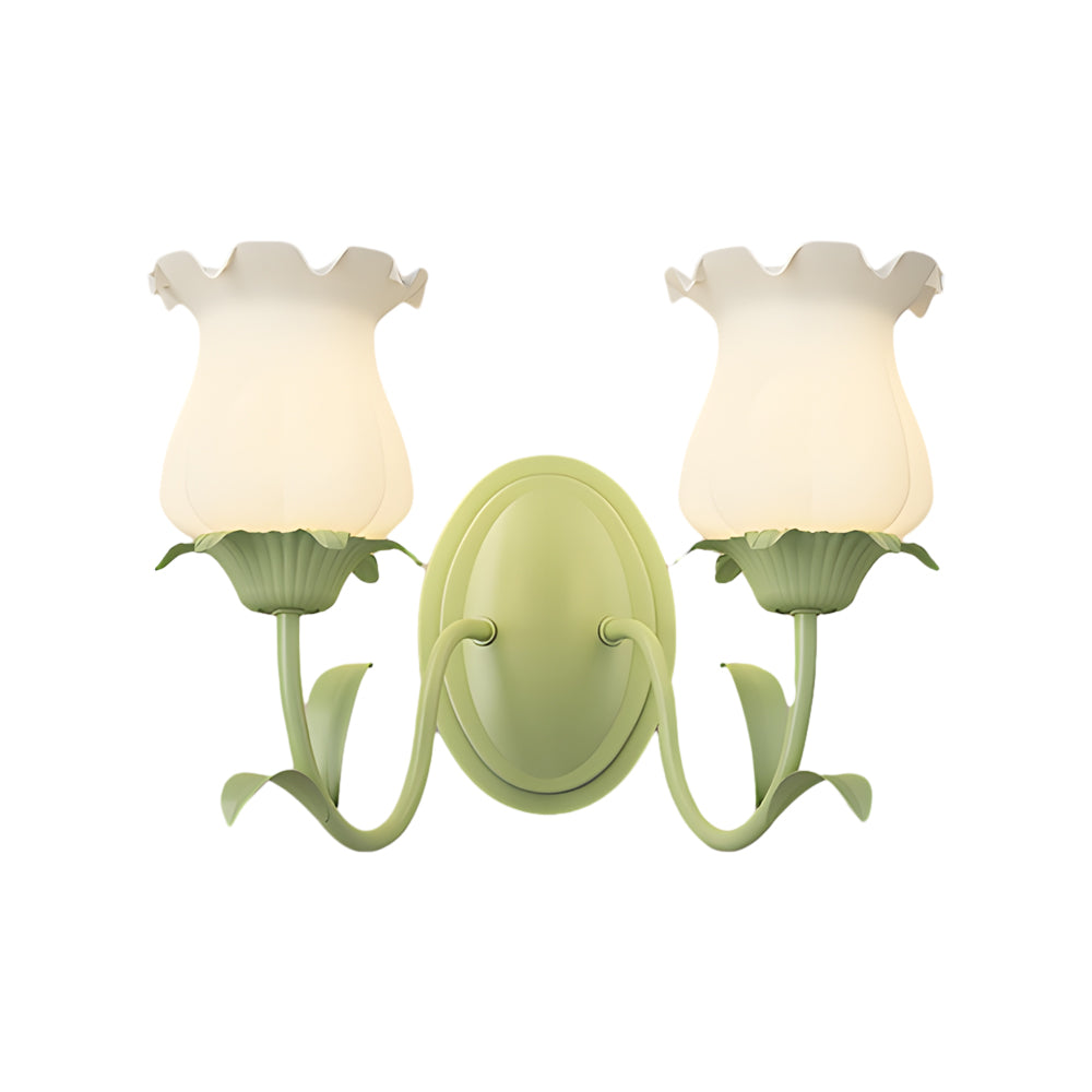 1/2-Luces Flores Vidrio Lámparas de Pared Verdes Regulables de Tres Pasos