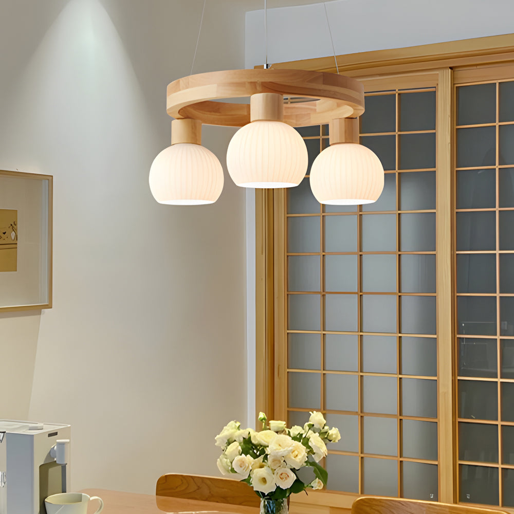 NordicLustre - Scandinavian Wooden Chandelier with 3-Step Dimming Function