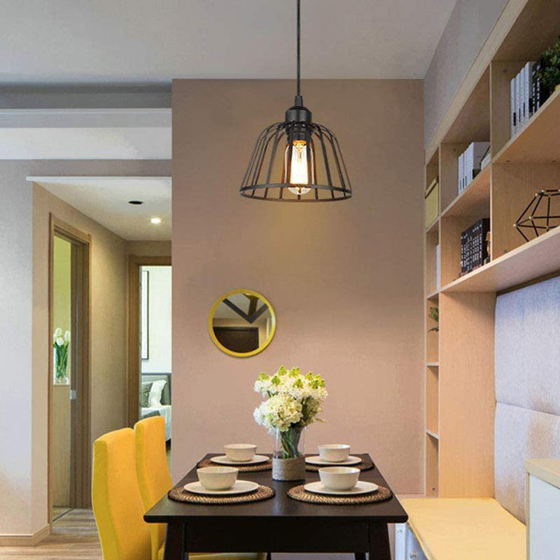 Lámpara colgante retro industrial LED pequeña jaula de hierro negra 1/3 luces