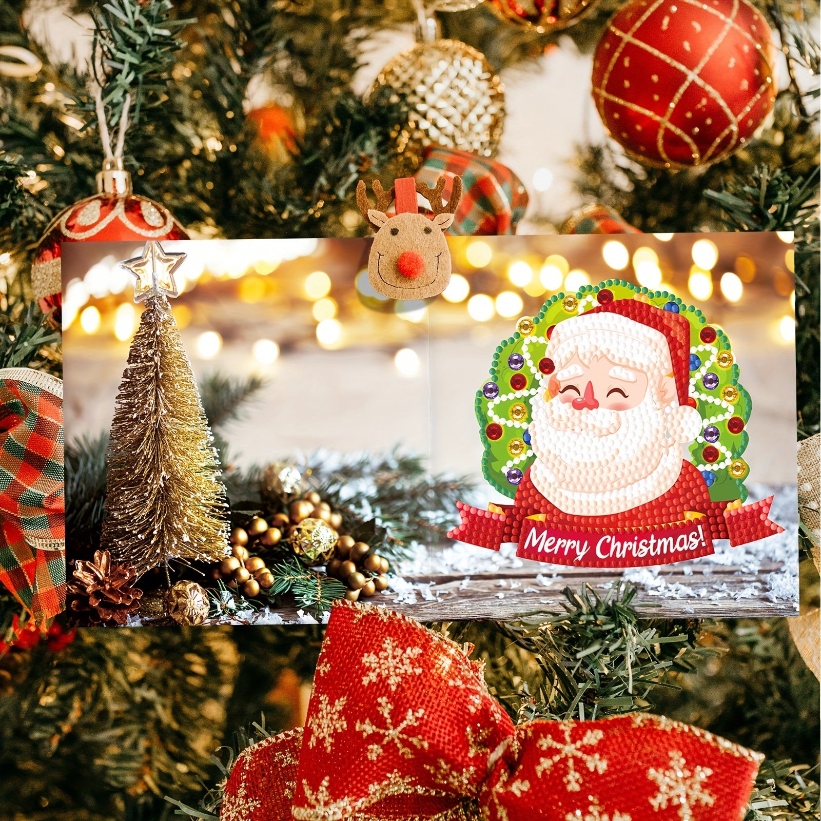 Set de 12 Tarjetas de Felicitación con Pintura de Diamantes - Mosaico Hecho a Mano para Navidad y Año Nuevo, Personalizable con Mensajes Cálidos