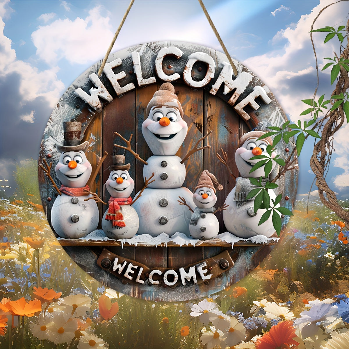 WelkomBord - Houten Kerstdecoratie Sneeuwpop Vintage