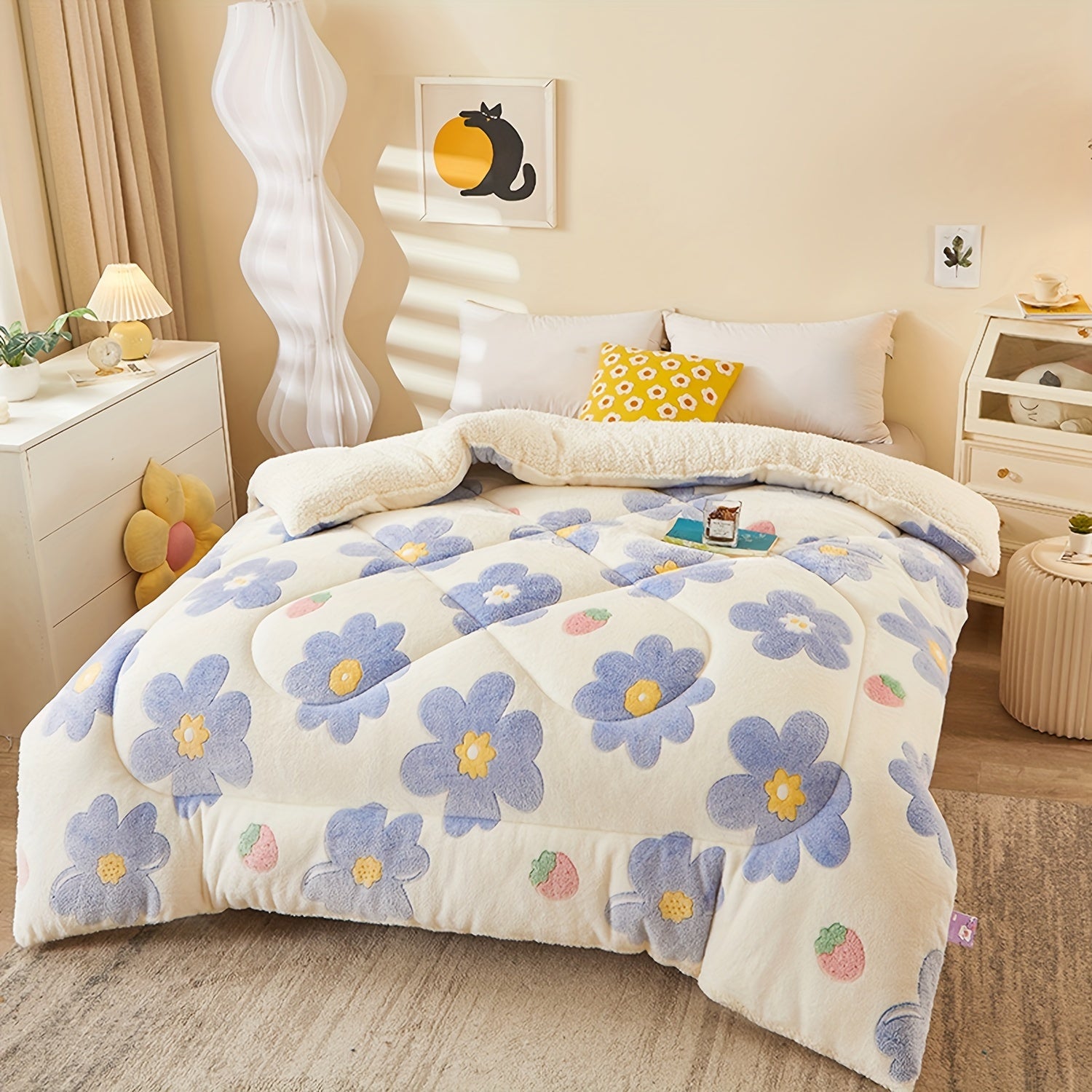 Soft Floral Fleece Winter Duvet – Warm Polyester Cover for Autumn and Winter, Suitable for Bedrooms and Guest Rooms