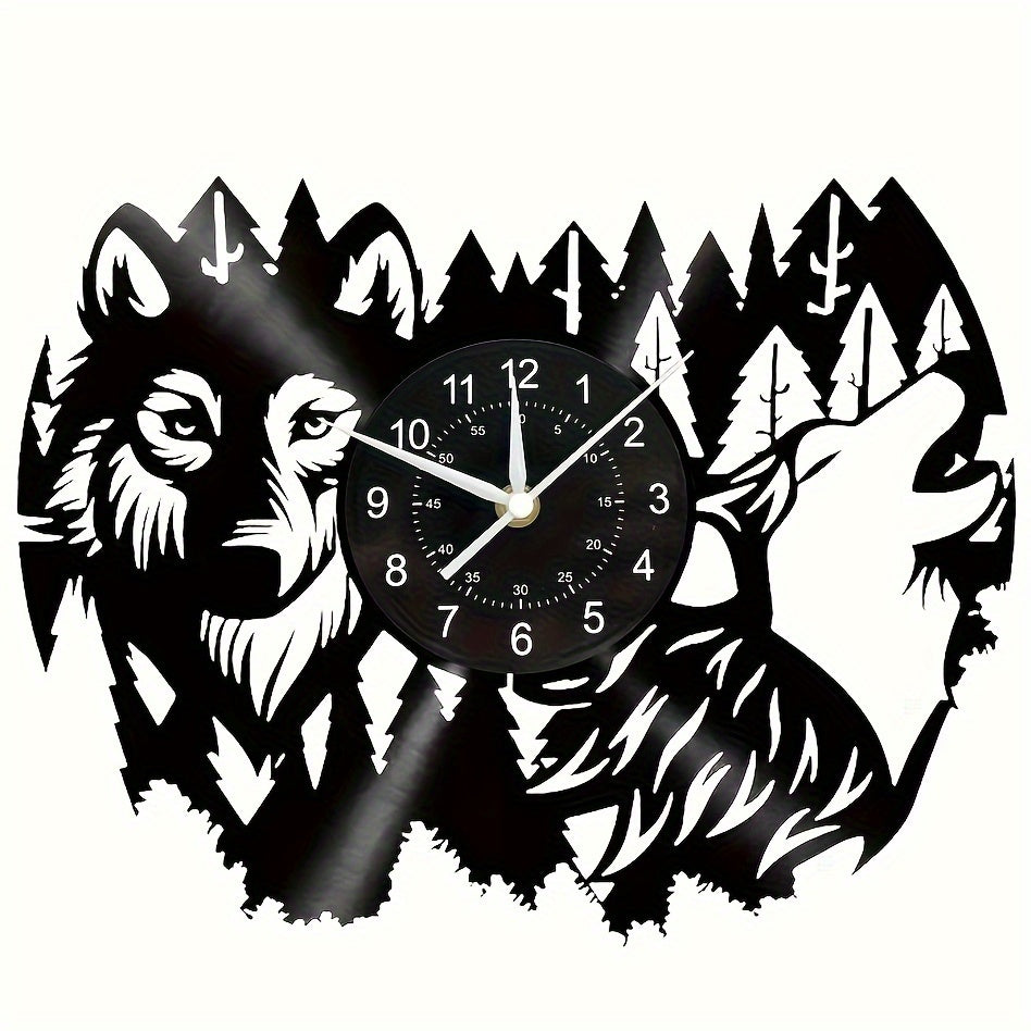 Reloj de Pared Tema Lobo de Disco de Vinilo - Reloj Silencioso para Decoración de Sala y Dormitorio