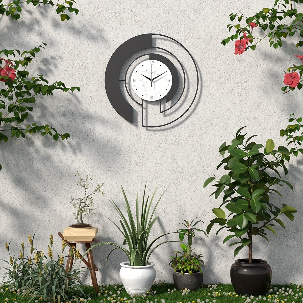 GeoClock - Reloj de pared geométrico silencioso de metal negro
