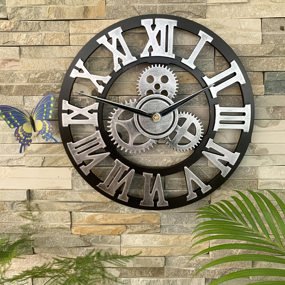 Oversized Zilverkleurige Romeinse Tandwiel Wandklok - Stille Klok voor Woonkamer, Kantoor en Keuken Productbeschri