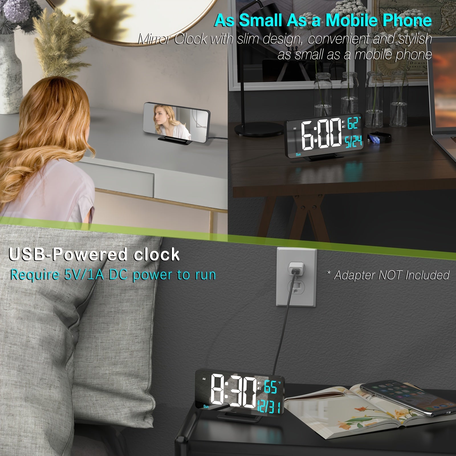 Digitime - Digitale LED Wekker met Dubbel Alarm en USB-Voeding