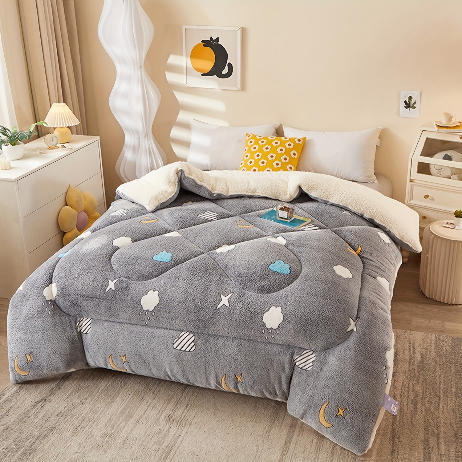 Soft Floral Fleece Winter Duvet – Warm Polyester Cover for Autumn and Winter, Suitable for Bedrooms and Guest Rooms