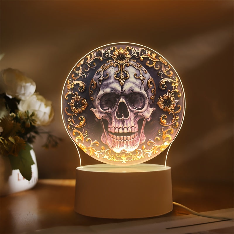 LumiSkull - Lámpara nocturna de cráneo USB, lámpara de mesa acrílica colorida para dormitorio y decoración de Halloween